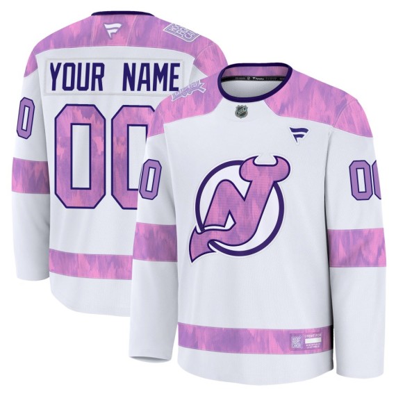 New Jersey Devils Custom Official White Fanatics Premium Adult Custom 2024 Hockey Fights Cancer Practice NHL Hockey Jersey