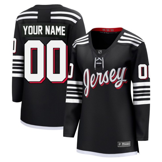 New Jersey Devils Custom Official Black Fanatics Breakaway Women's Custom Alternate NHL Hockey Jersey